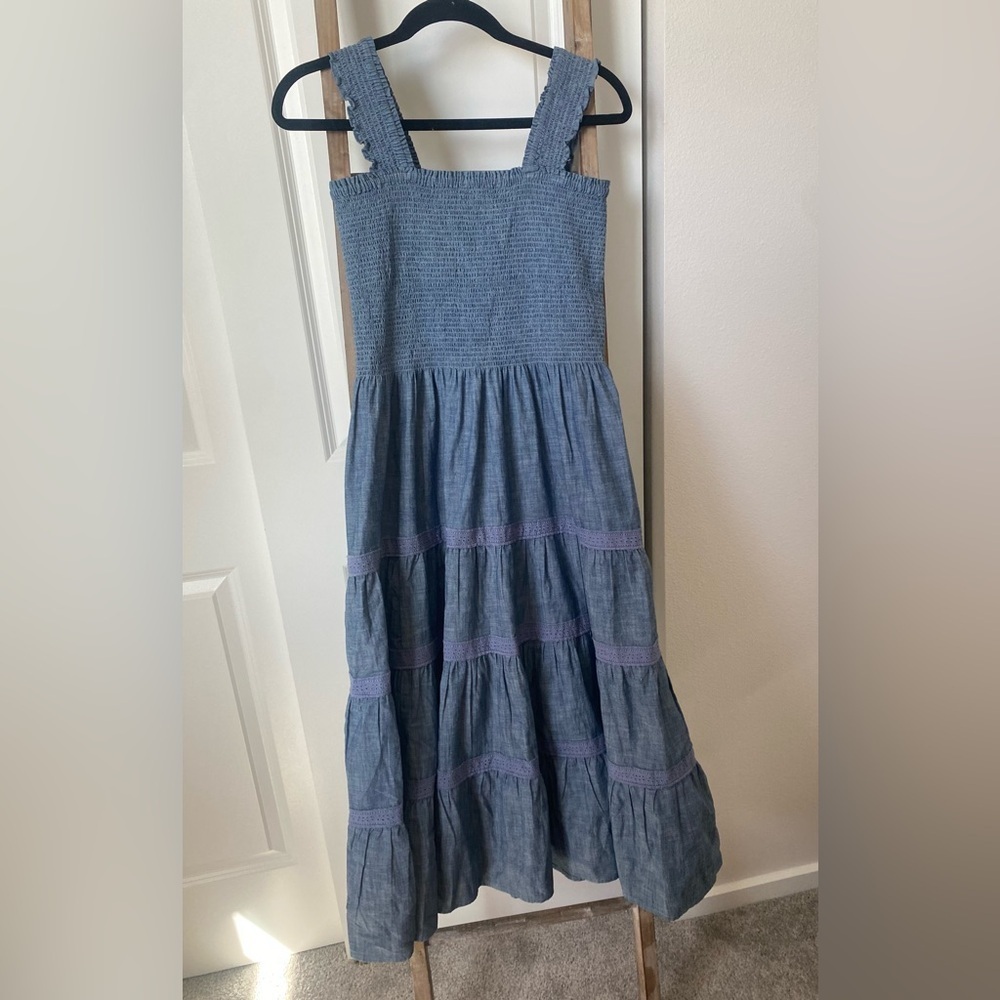 NWOT - Lands' End Women's Chambray - Smocked Midi Dress with Ruffle Straps - Picture 4 of 7
